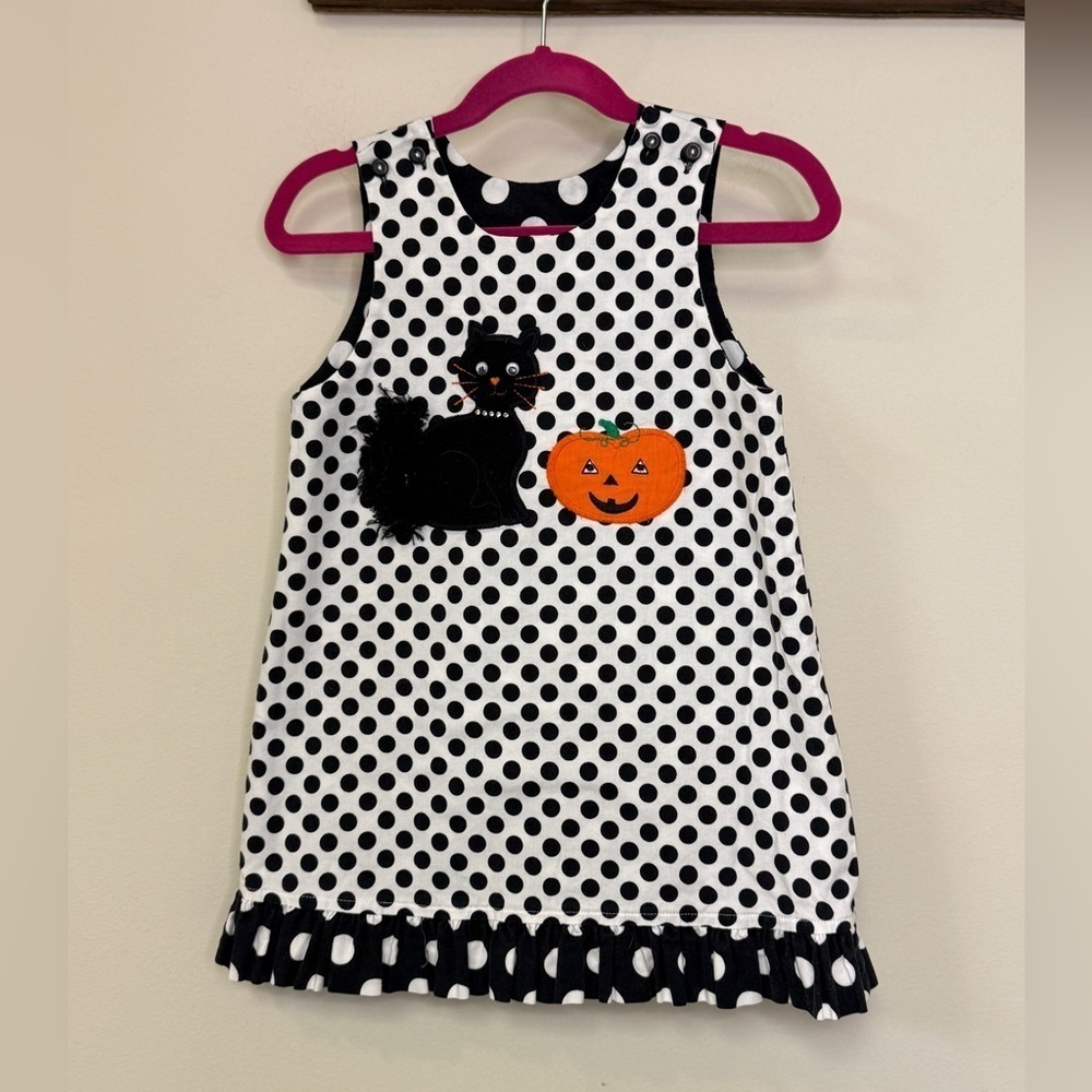 Bailey Boys: Girls Reversible Dress, Pumpkin & Black Cat / Shopping, Size 4T